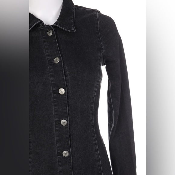🖤 Zara Black Washed Denim Long Sleeve Button Down Dress 🗝️ - Picture 5 of 9